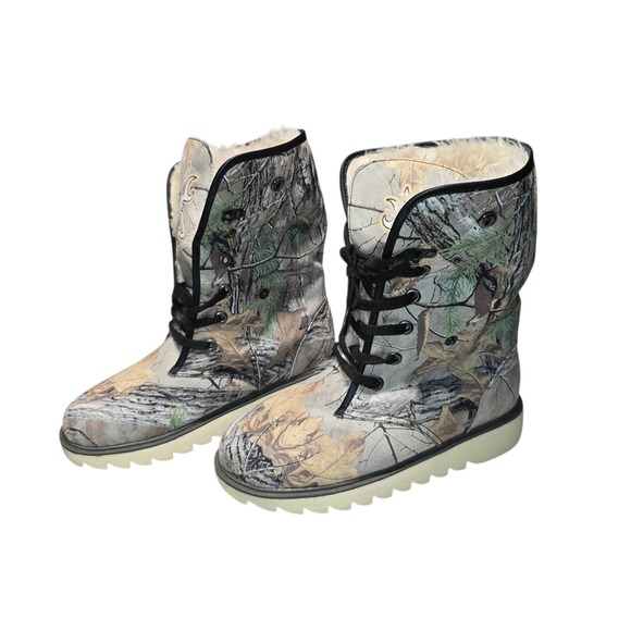 Browning Camo Fold Over Faux Fur Lined Lace Up Boots Womens 7.5 Camouflage - Picture 8 of 12
